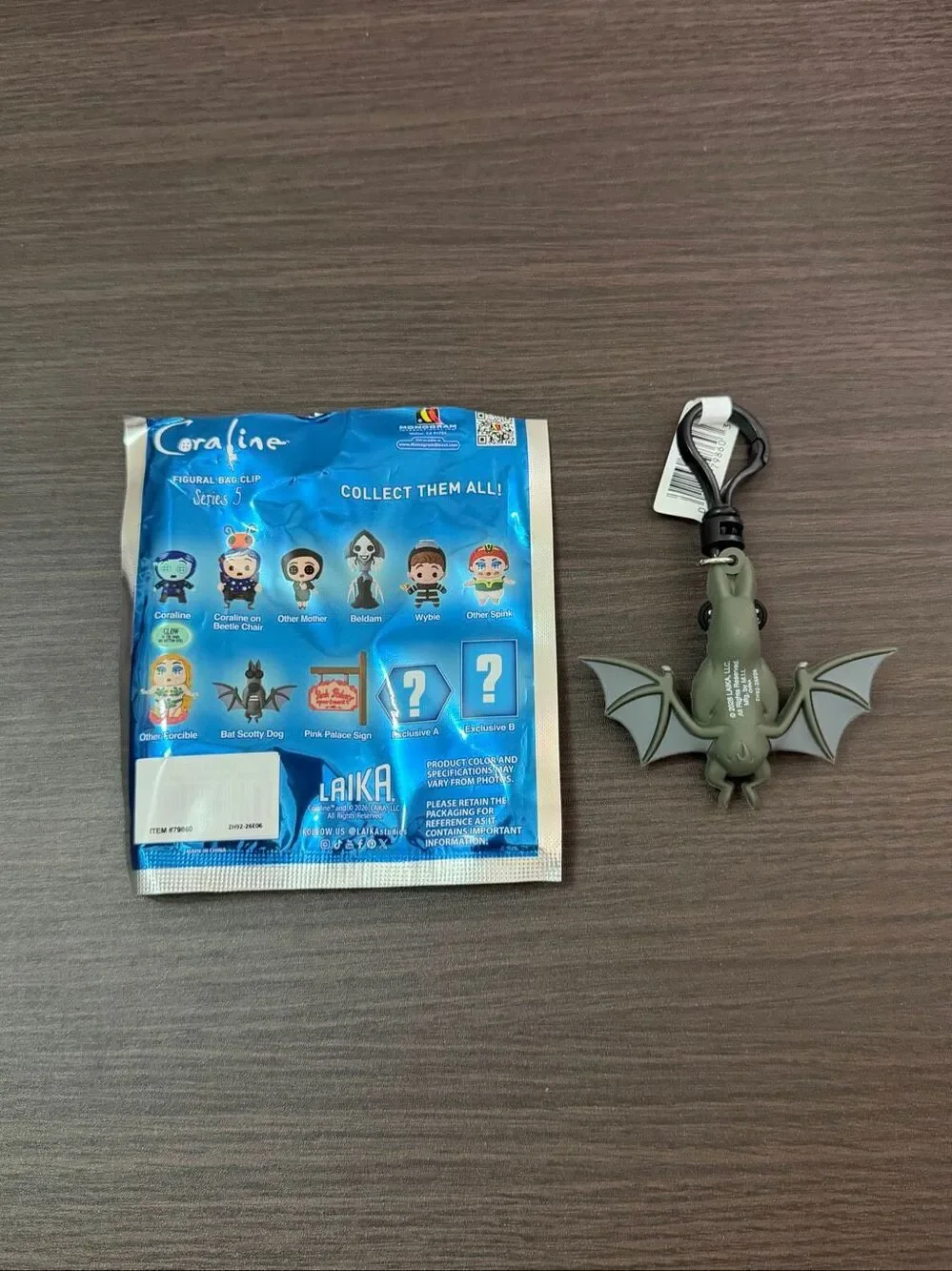 Coraline Series 5 Figural Bag Clip Keychain - Bat Scotty Dog
